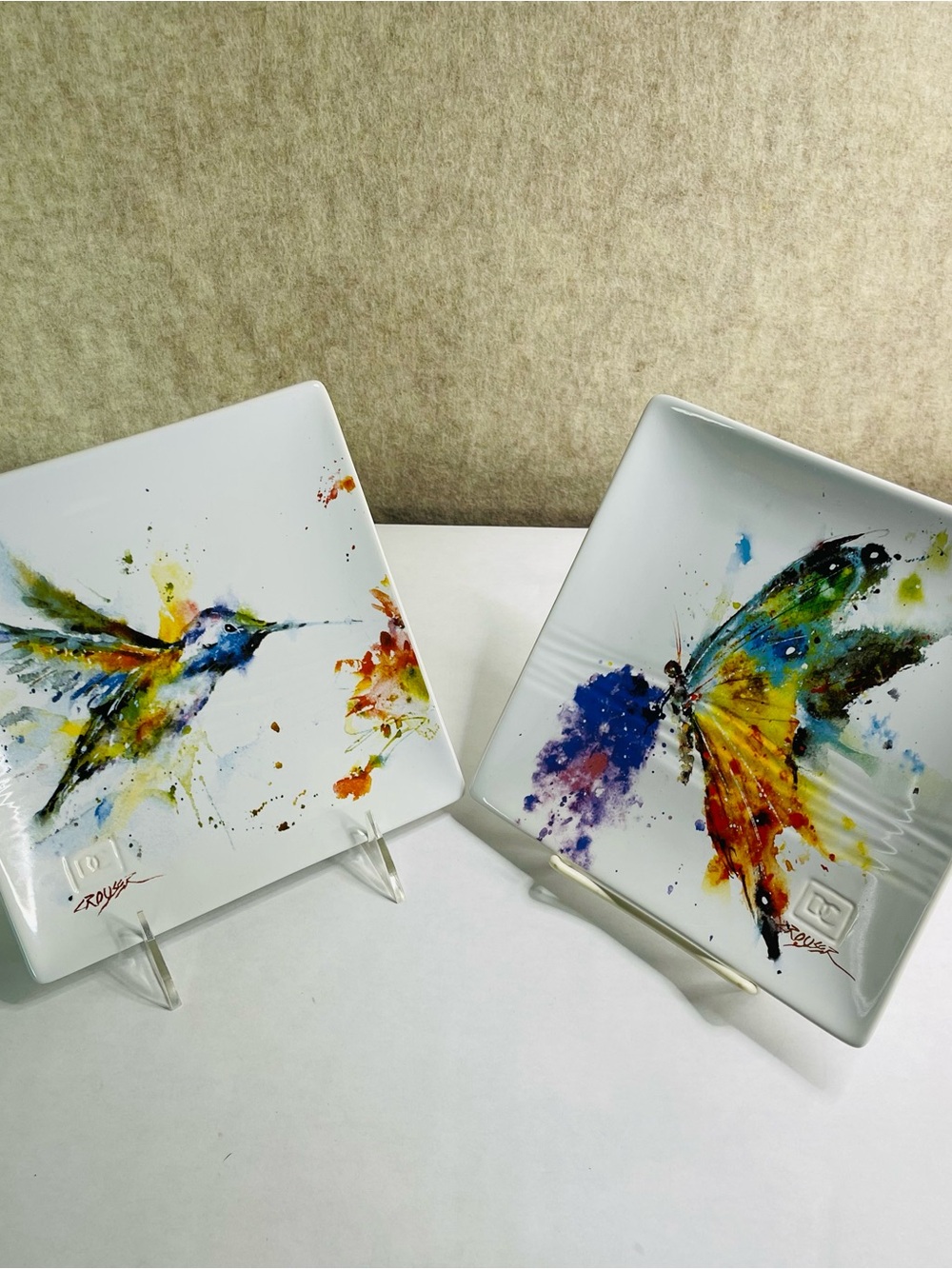 Dean Crouser Hummingbird and Butterfly Porcelain Artisan Serving Plates, MS DS - Picture 3 of 13